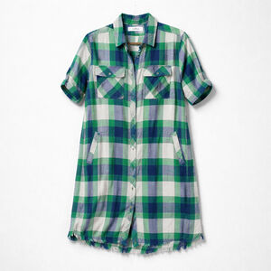 0236 ***BILLY T*** Sample City 2 Ways Plaid Shirt Dress. Fringed Hem.